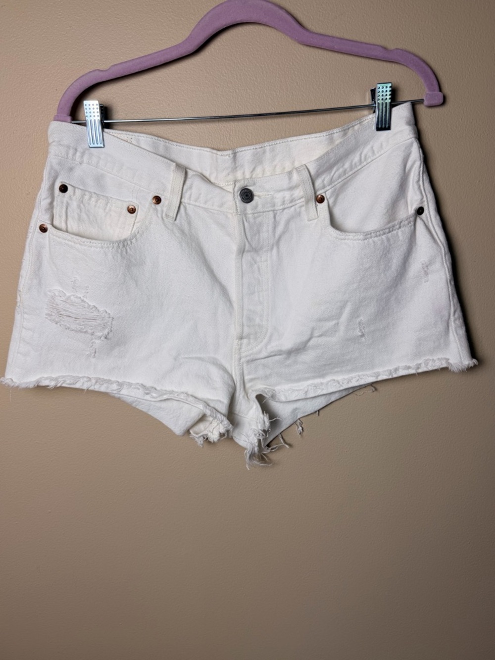 Levi’s 501 Premium White Cut-Off Shorts W32 High Rise Button Fly